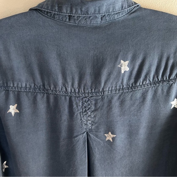 Cloth & Stone ~ Chambray Silver Metallic Stars Button-down  Shirt - Picture 5 of 11